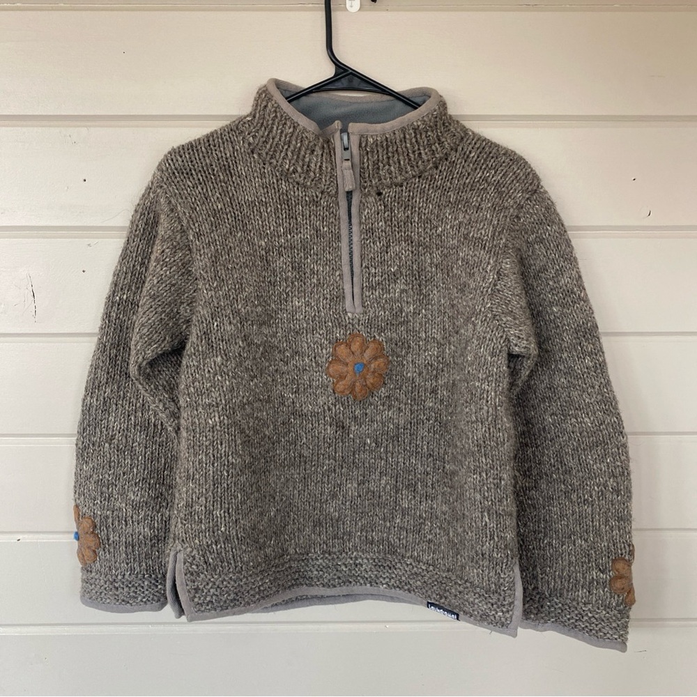 Women’s Wool Knit Pullover Sweater Grey Size Small Laundromat Quarter Zip Nepal